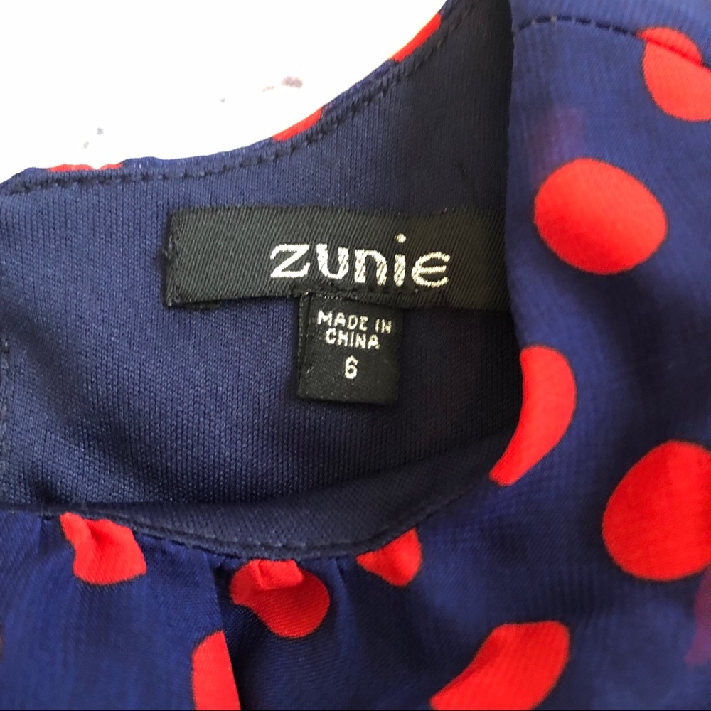 ZUNIE l Girls red/blue polka dot top size 6 - Picture 3 of 3